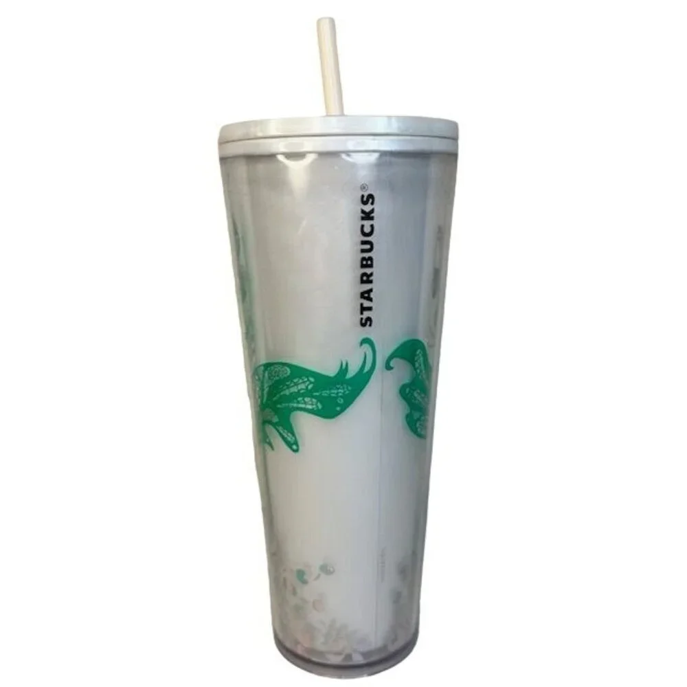 Starbucks Holiday Collection Holographic Iridescent Mermaid Tumbler 24oz w/Straw
